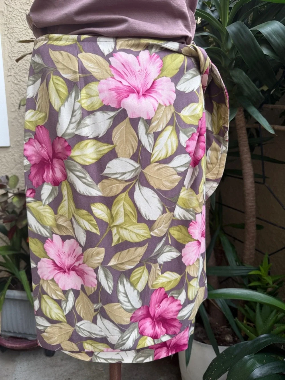 Vintage Tommy Bahama Dusty Mauve & Olive Tropical Silk Skirt